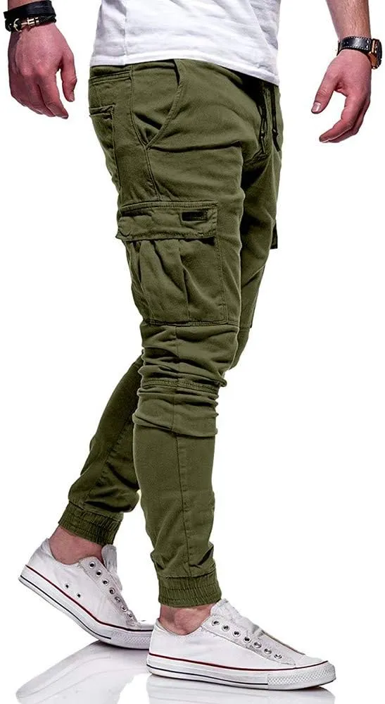 Cargo Pants for Men Big and Tall Sweatpants Cotton Fitted Running Workout Athletic Joggers with Pockets Men's Jogger