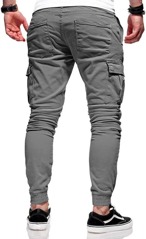 Cargo Pants for Men Relaxed Fit Athletic Gym Training Jogger Black Long Track Pants with Pockets Mens Sweatpants with