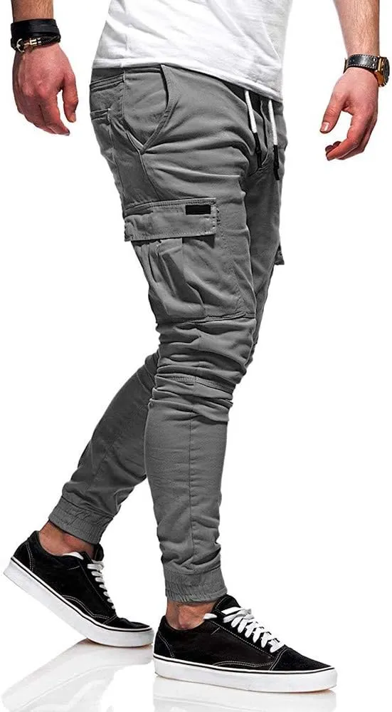 Cargo Pants for Men Relaxed Fit Athletic Gym Training Jogger Black Long Track Pants with Pockets Mens Sweatpants with