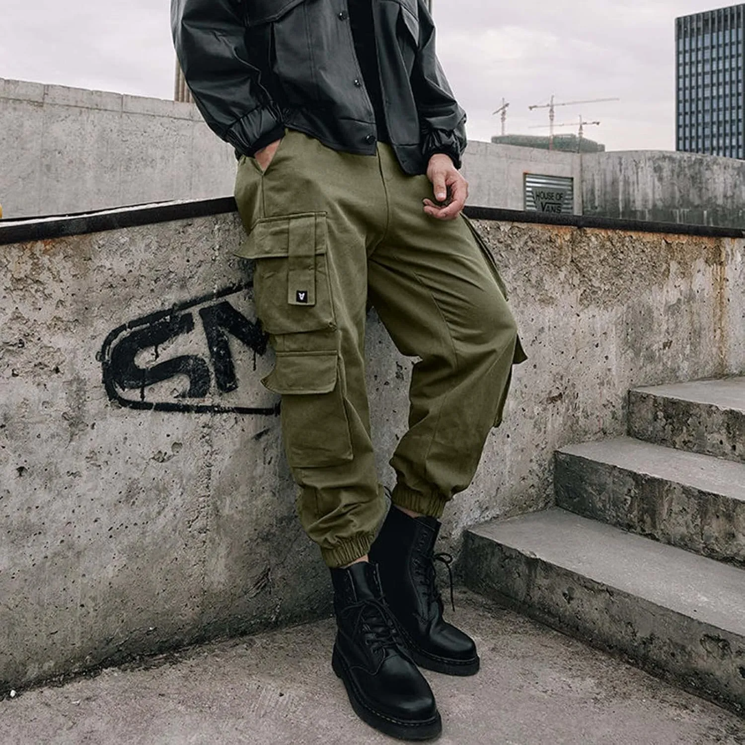 Cargo Pants for Men Relaxed Fit with Pockets Cargo Pants for Men Sweat Pants Fashion Men's Sport Color Bandage Casual