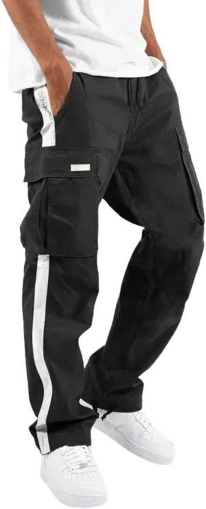 Cargo Sweatpants for Men Big and Tall Pants for Men Work Pants Men's Heavyweight Fleece Cargo Sweatpants Open Bottom