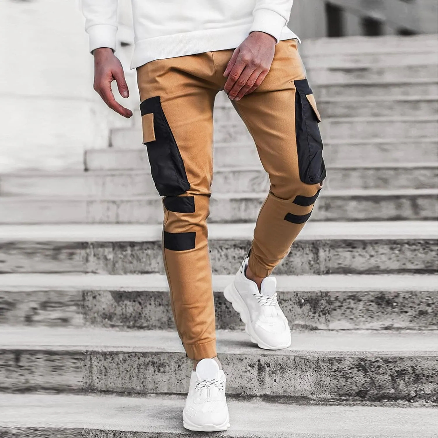 Cargo Sweatpants for Men Mens Lounge Pants Pants with Elastic Drawstring Waist Men's Jogger Pants Baggy Goth Techwear