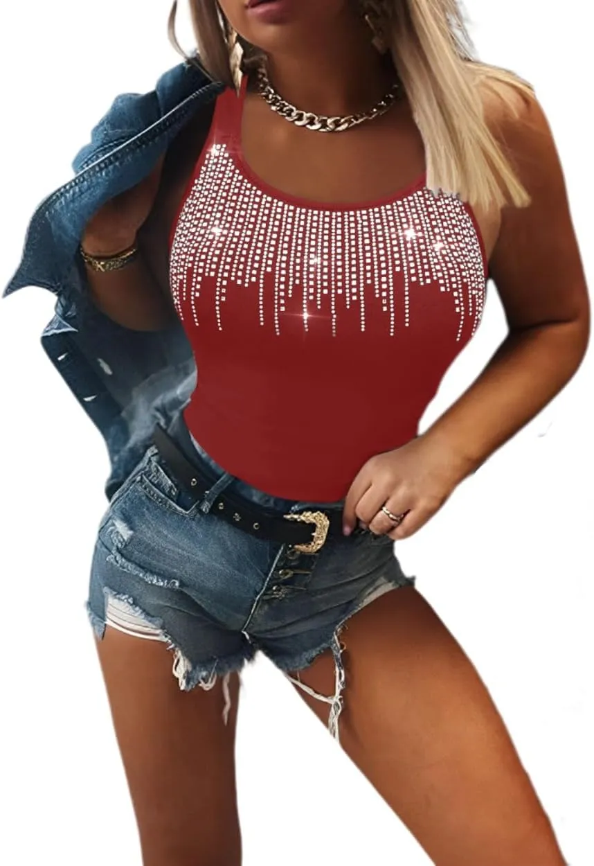 Casual Blouse for Women, Studded Tank Top with Fringe Detail Women's Top