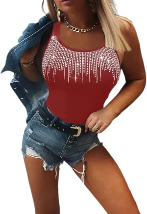 Casual Blouse for Women, Studded Tank Top with Fringe Detail Women's Top