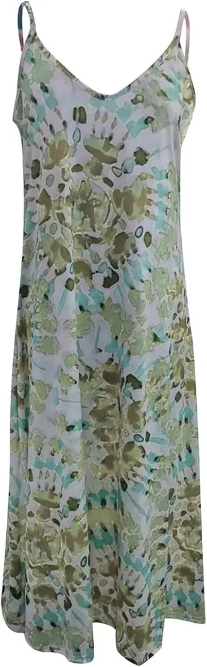 Casual Dresses for Women 2024 Trendy Floral Print Deep V Neck Spaghetti Strap Dresses Flowy Sleeveless A-Line Dress