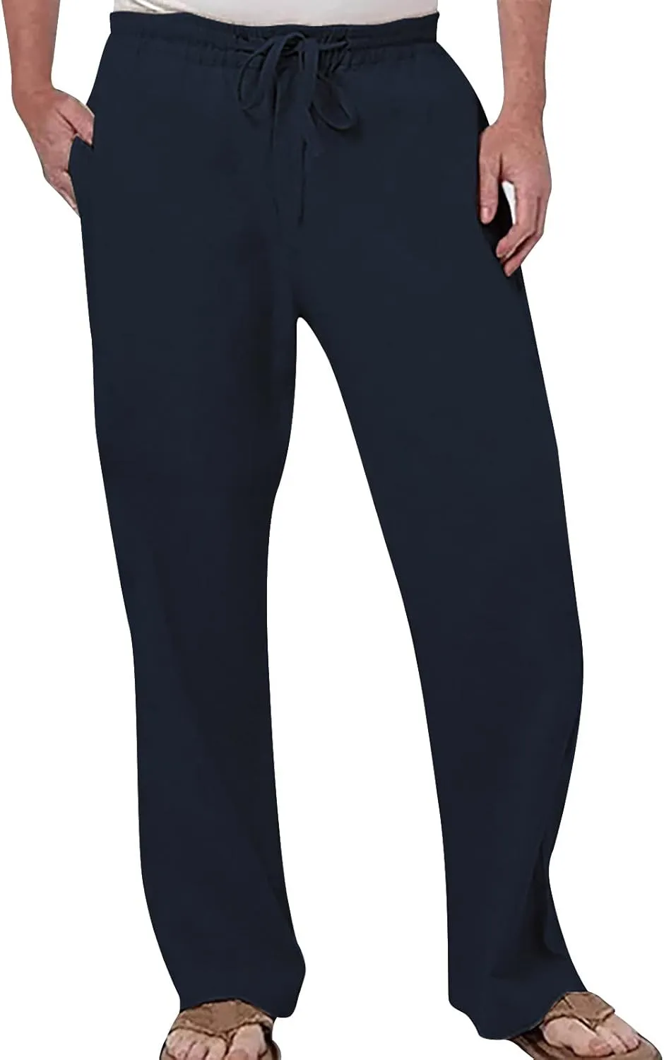Casual Linen Pants for Men Breathable Loose and Light Sports Yoga Pants Summer Long Trousers with Pockets