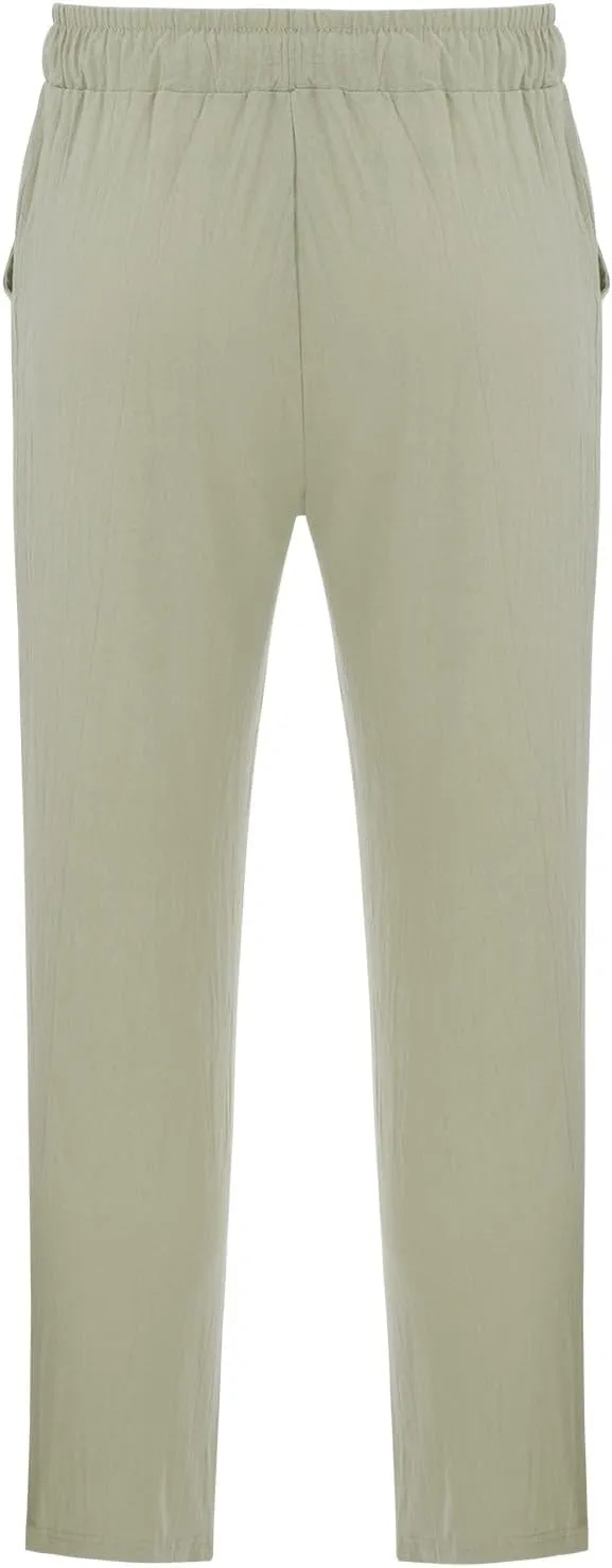 Casual Linen Pants for Men Breathable Loose and Light Sports Yoga Pants Summer Long Trousers with Pockets