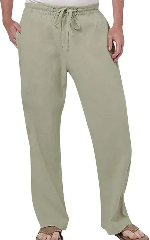 Casual Linen Pants for Men Breathable Loose and Light Sports Yoga Pants Summer Long Trousers with Pockets