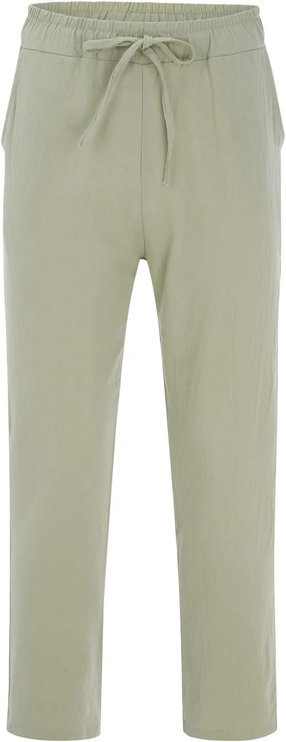 Casual Linen Pants for Men Breathable Loose and Light Sports Yoga Pants Summer Long Trousers with Pockets