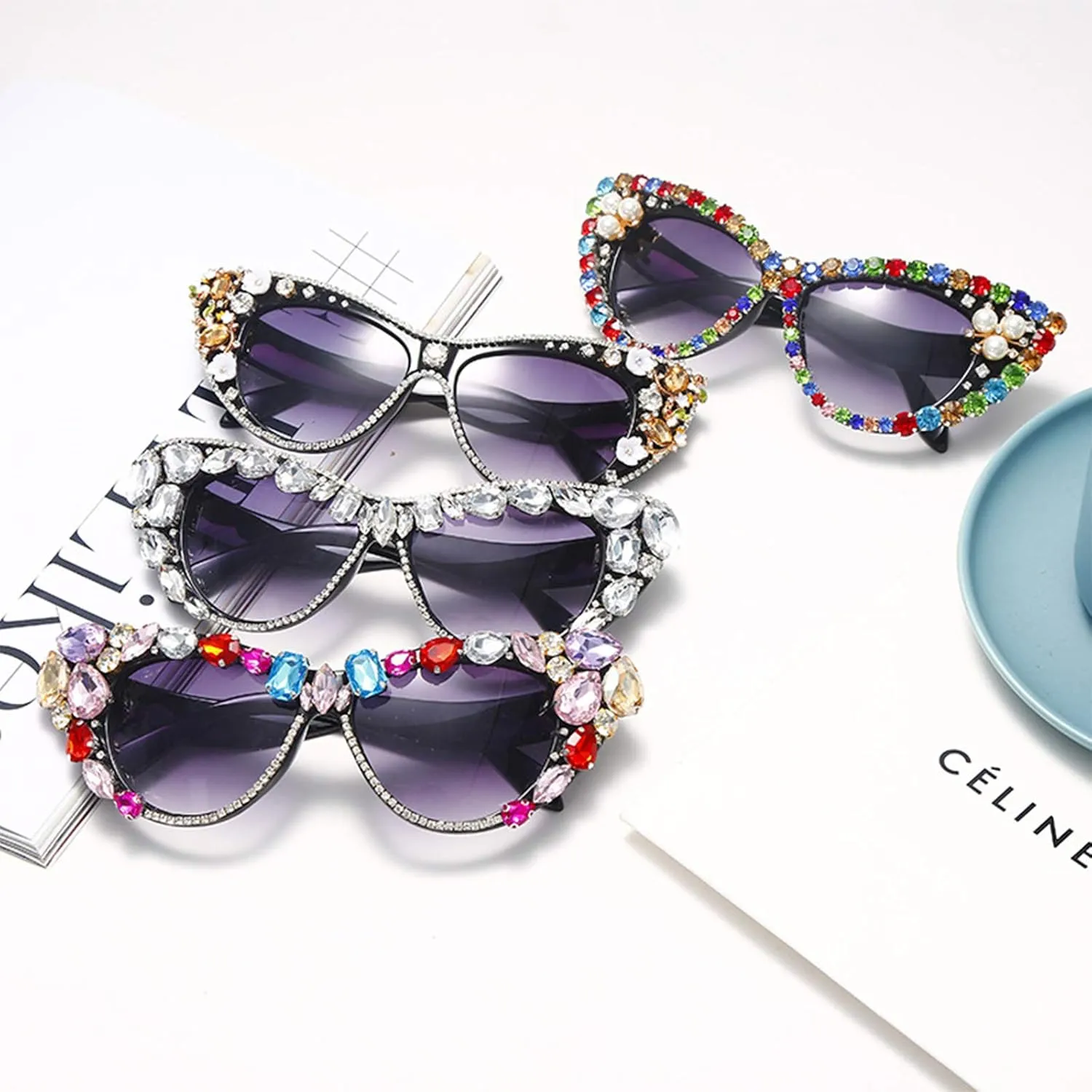 Cat Eye Diamond Sunglasses Women 2020 Oversized Punk Sun Glasses Crystal Vintage Rhinestone Glasses Eyewear UV400