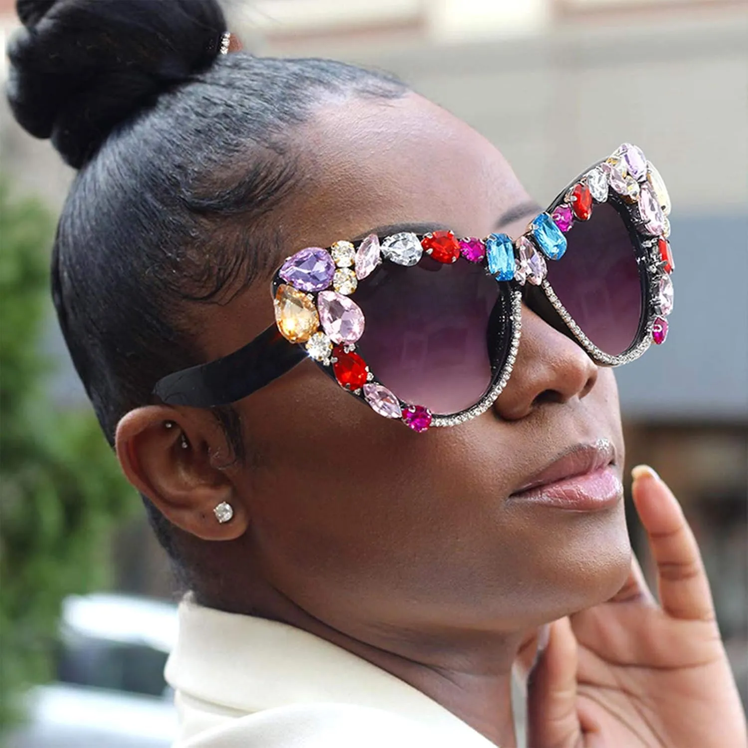 Cat Eye Diamond Sunglasses Women 2020 Oversized Punk Sun Glasses Crystal Vintage Rhinestone Glasses Eyewear UV400