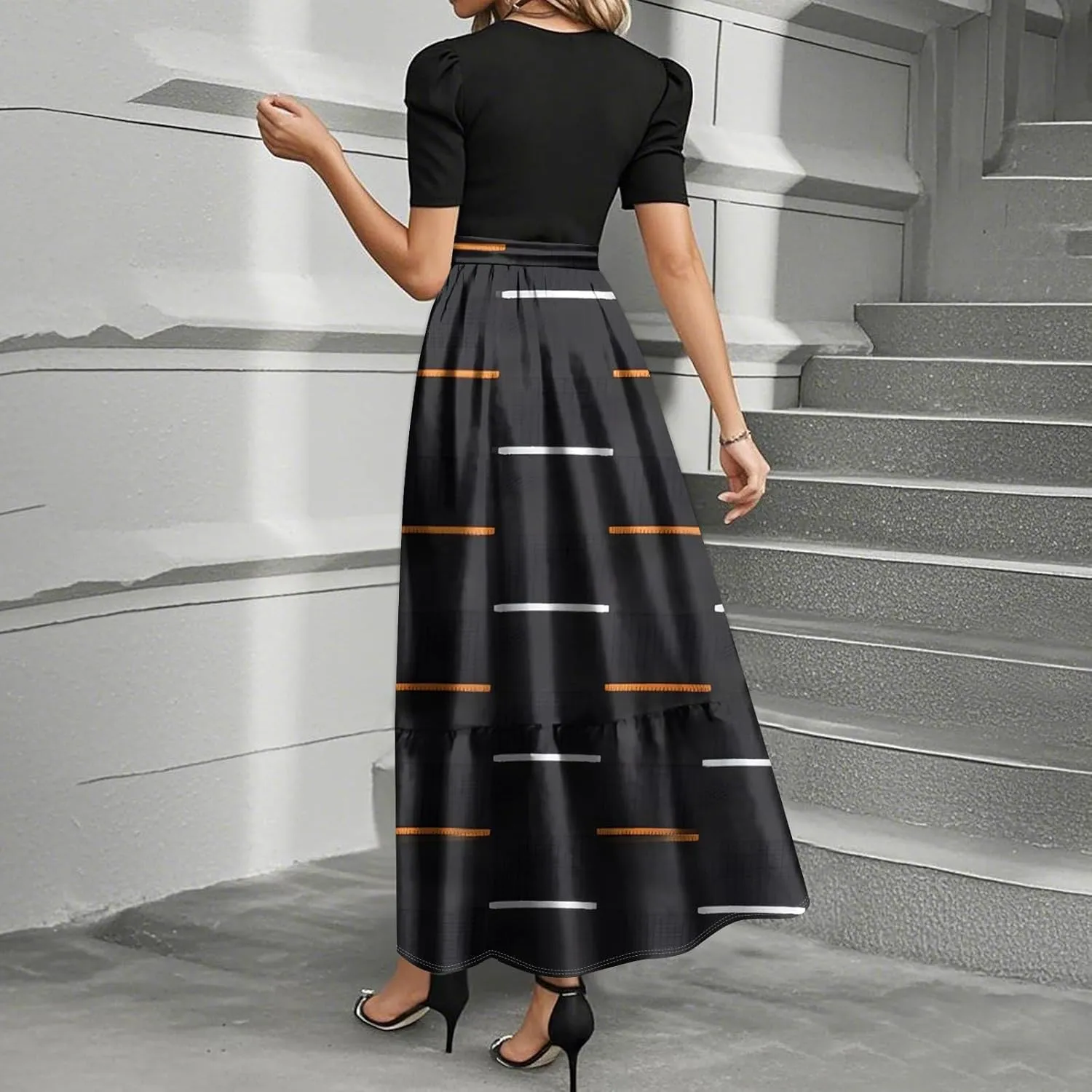 Church Dresses for Women 2025 Floral Short Sleeve Wrap Patchwork Dress Tea Length A Line Tiered Maxi Modest Dress