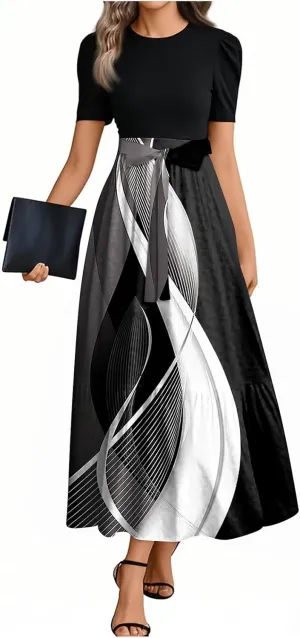 Church Dresses for Women Summer Short Sleeve Floral Long Dress Elegant Party Cocktail A Line Flowy Maxi Dress