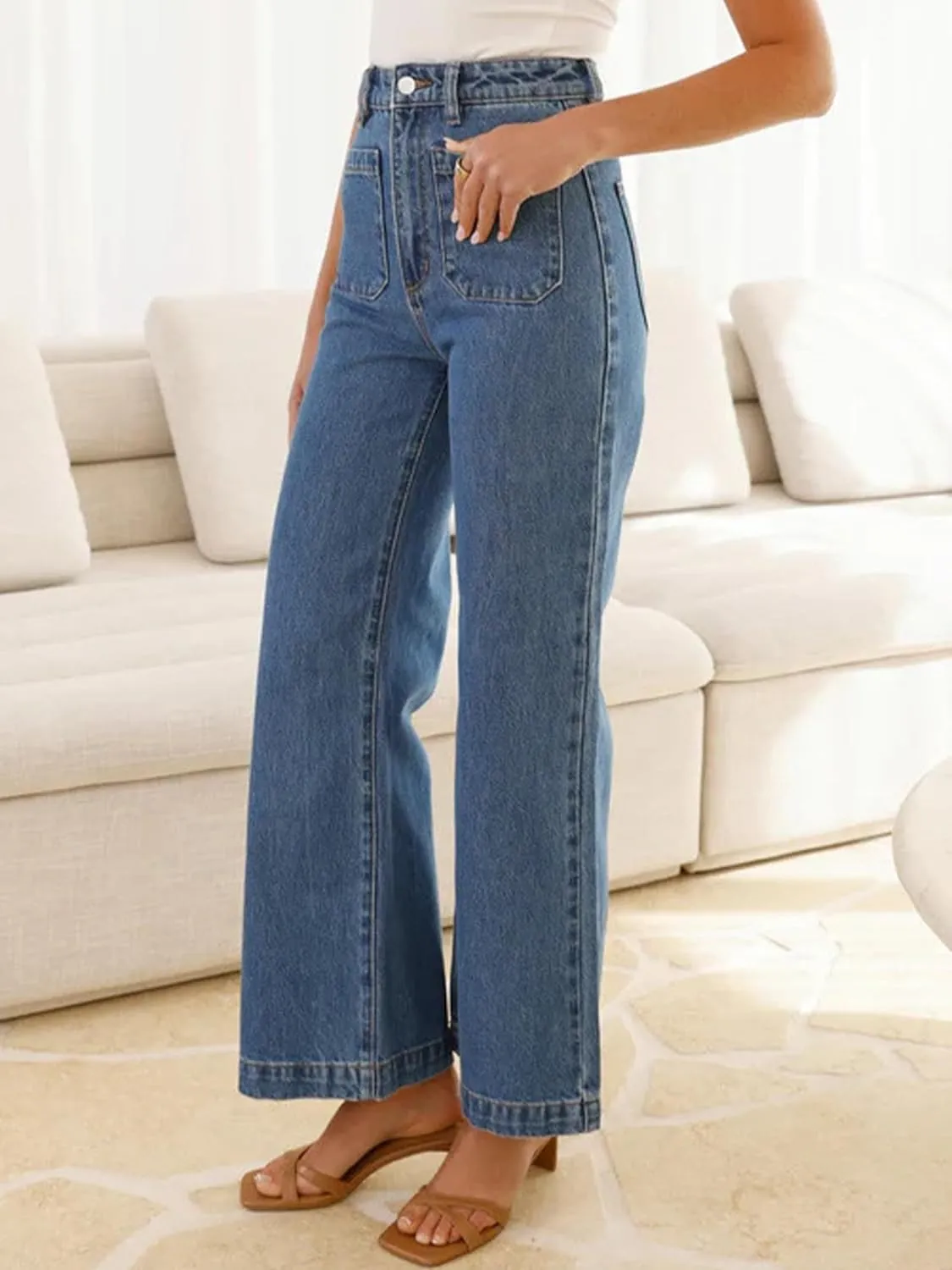 Conshvi Women's Wide Leg Cropped Jeans High Waisted Baggy Capris Jeans Loose Boyfriends Stretch Denim Ankle Pants