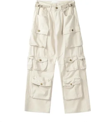 CosTribe Women's Baggy Cargo Pants Multi-Pocket Jeans Y2k High Waist Straight Wide Leg Fashion Jeans Streetwear