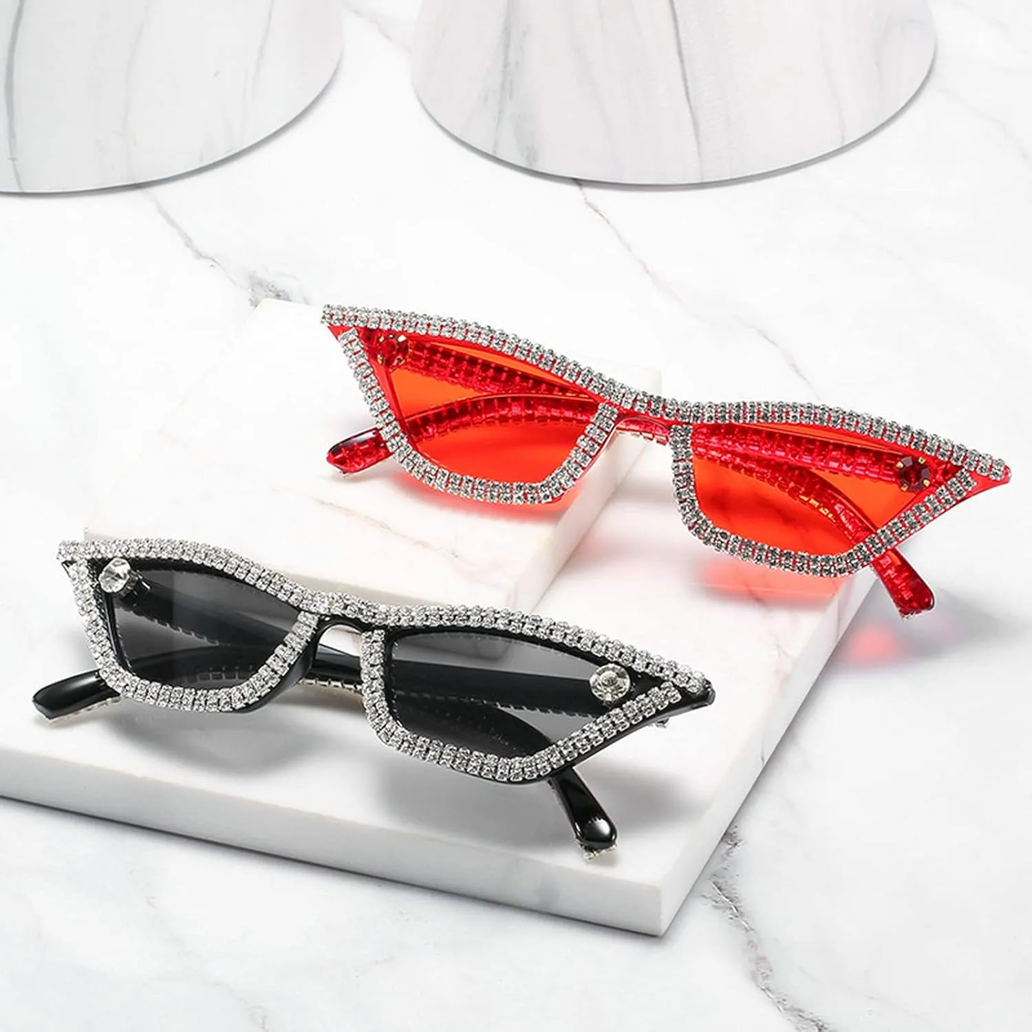 COTIA Cat Eye Diamond Sunglasses Women Small Frame Punk Sun Glasses Crystal Vintage Rhinestone Glasses Eyewear UV400