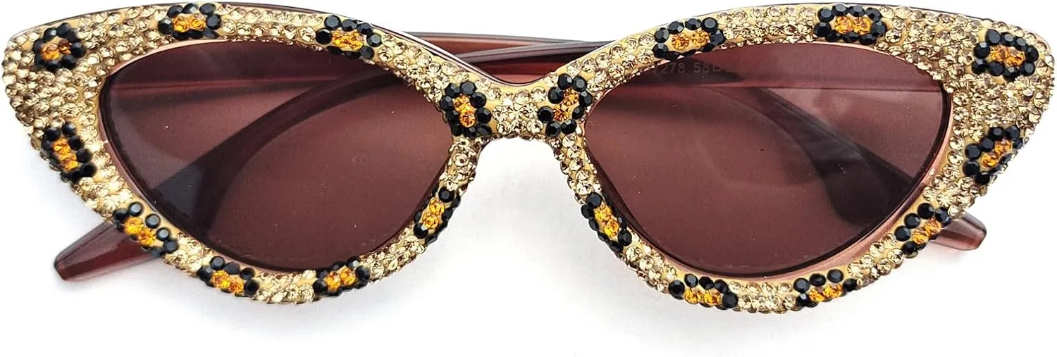 COTIA Cat Eye Rhinestone Sunglasses for Women Shiny Bling Crystal Diamond Sunglasses Trend Ladies Party Sun Glasses