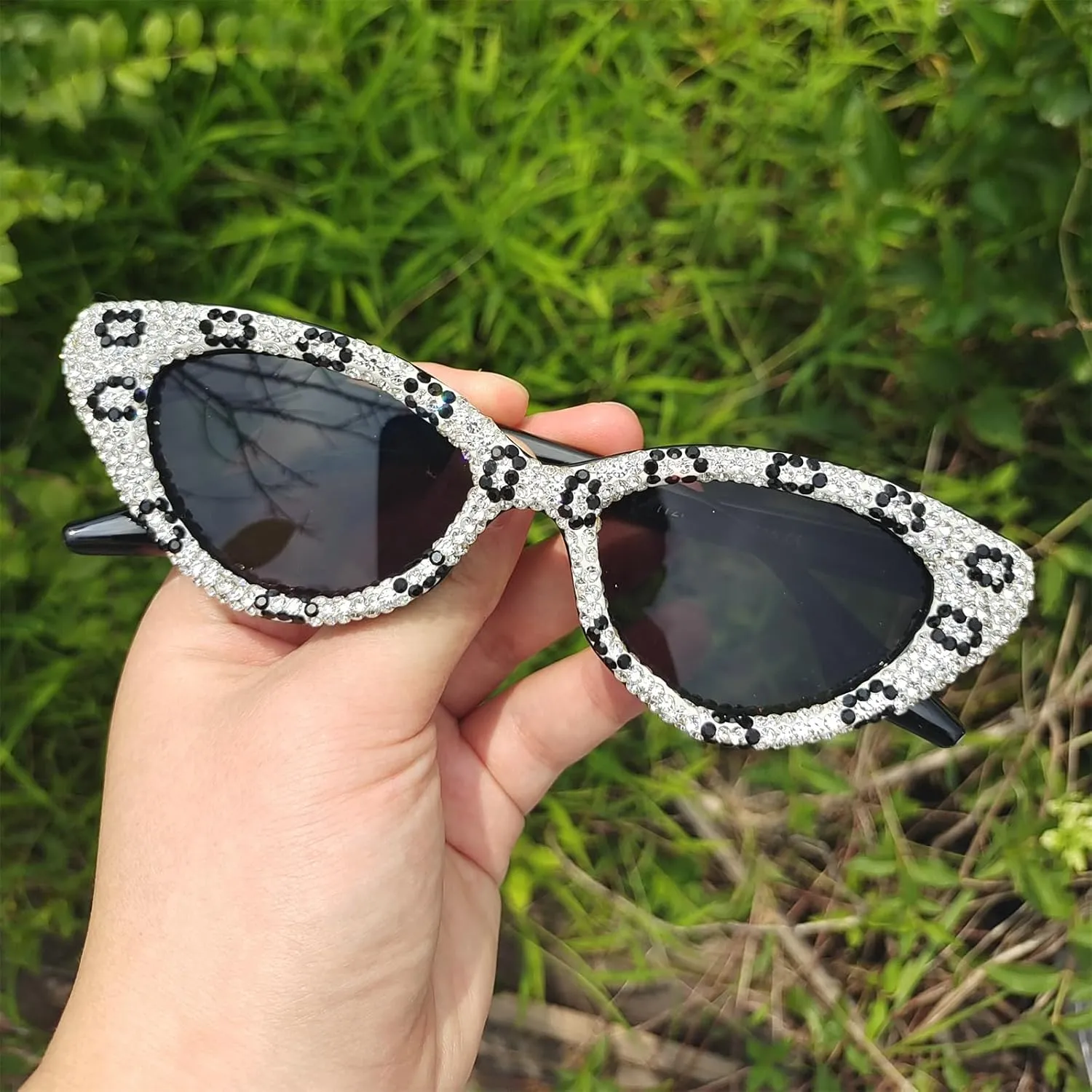 COTIA Cat Eye Rhinestone Sunglasses for Women Shiny Bling Crystal Diamond Sunglasses Trend Ladies Party Sun Glasses