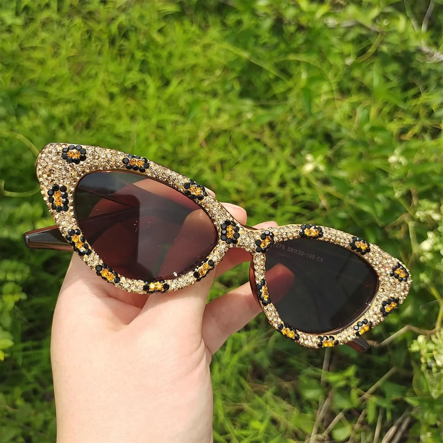 COTIA Cat Eye Rhinestone Sunglasses for Women Shiny Bling Crystal Diamond Sunglasses Trend Ladies Party Sun Glasses