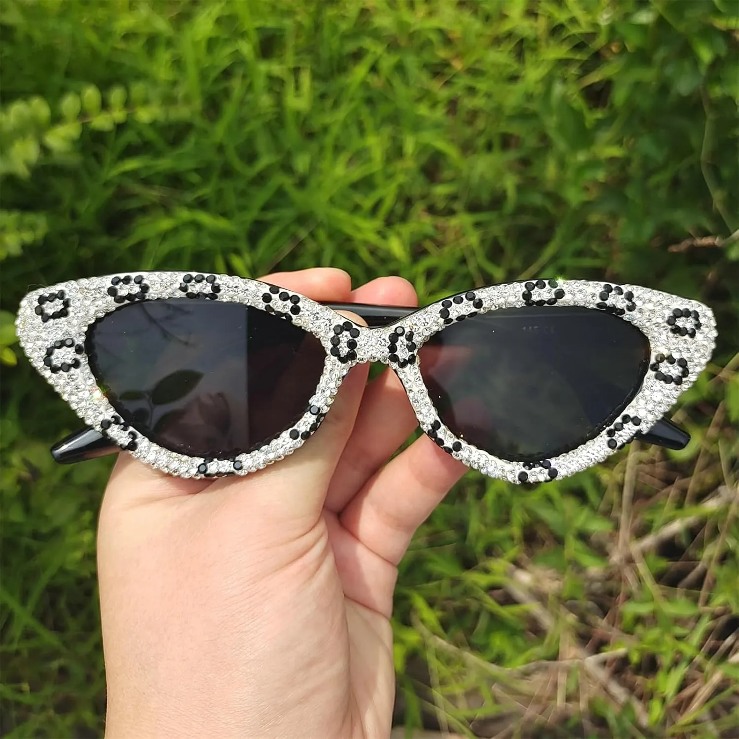 COTIA Cat Eye Rhinestone Sunglasses for Women Shiny Bling Crystal Diamond Sunglasses Trend Ladies Party Sun Glasses