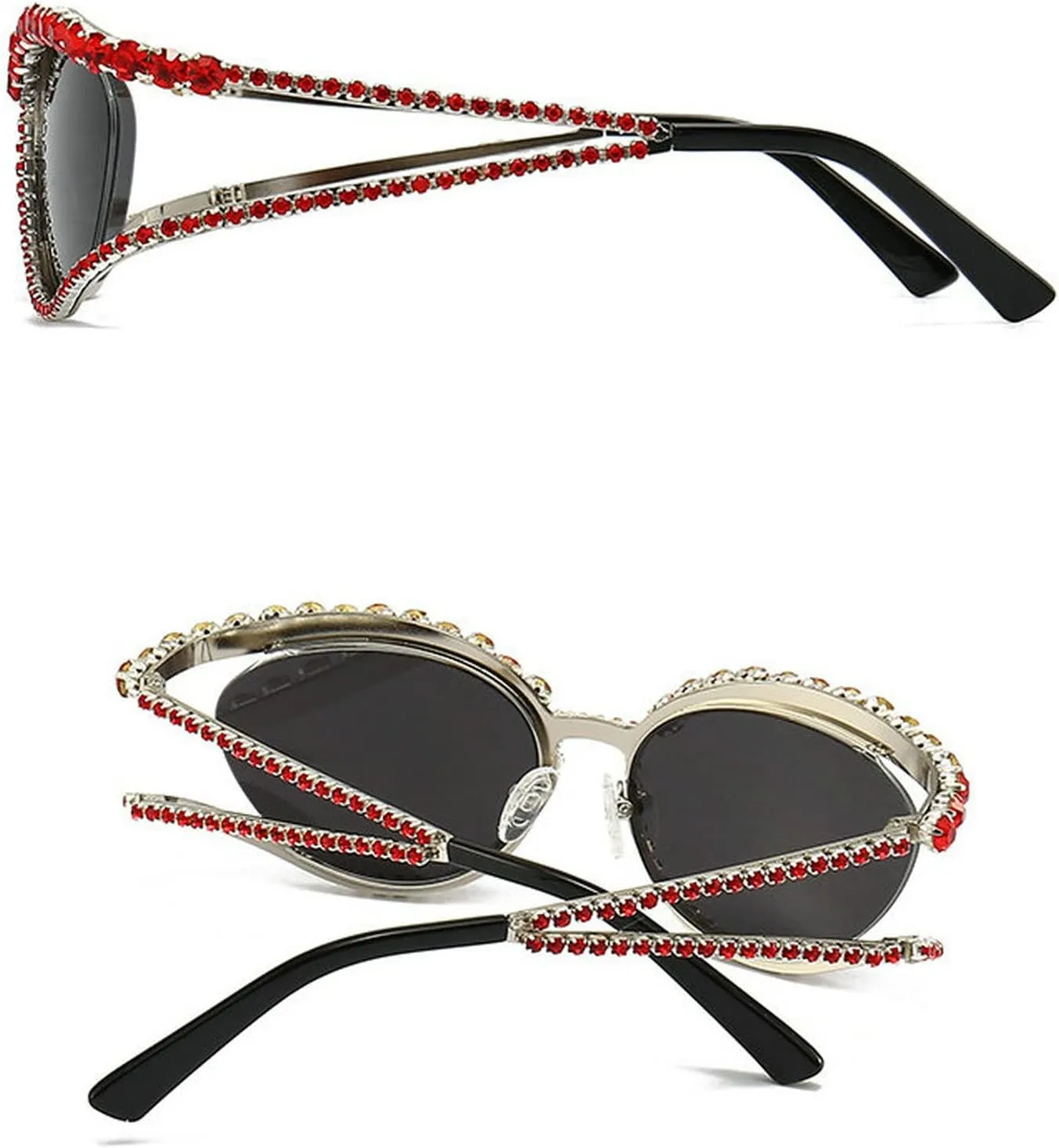 COTIA Vintage Fashion Luxury Cat Eye Shiny Diamond Sunglasses Women Men y2k Crystal Rhinestone Frame Brand Design Sun Glasses