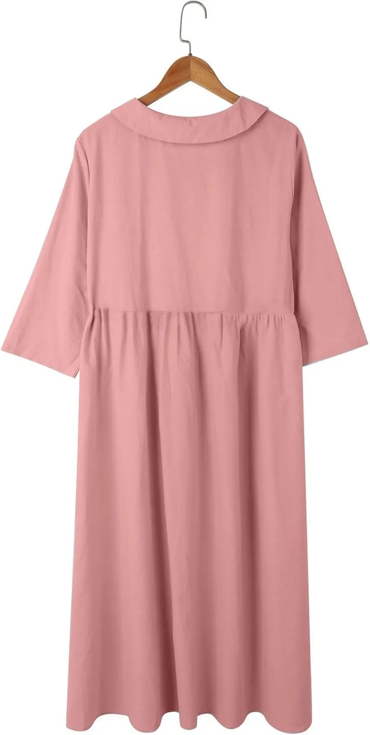 Cotton Linen Dresses for Women 2025 Casual Summer Sleeveless Button Down Dresses Loose Fit Turn Down Neck Sundress