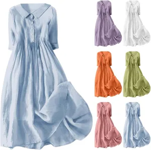 Cotton Linen Dresses for Women 2025 Casual Summer Sleeveless Button Down Dresses Loose Fit Turn Down Neck Sundress