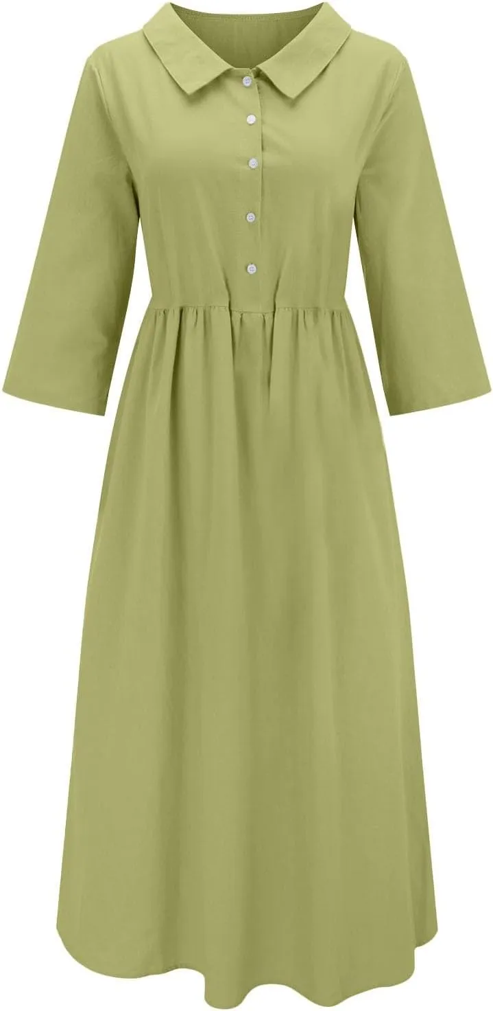Cotton Linen Dresses for Women 2025 Casual Summer Sleeveless Button Down Dresses Loose Fit Turn Down Neck Sundress