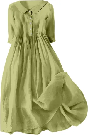 Cotton Linen Dresses for Women 2025 Casual Summer Sleeveless Button Down Dresses Loose Fit Turn Down Neck Sundress