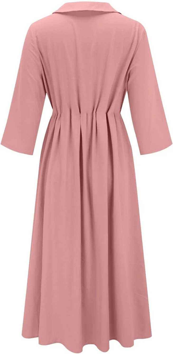 Cotton Linen Dresses for Women 2025 Casual Summer Sleeveless Button Down Dresses Loose Fit Turn Down Neck Sundress
