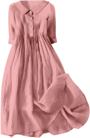 Cotton Linen Dresses for Women 2025 Casual Summer Sleeveless Button Down Dresses Loose Fit Turn Down Neck Sundress