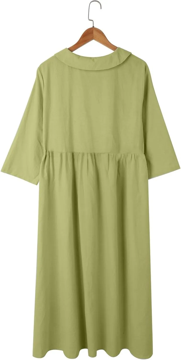 Cotton Linen Dresses for Women 2025 Casual Summer Sleeveless Button Down Dresses Loose Fit Turn Down Neck Sundress