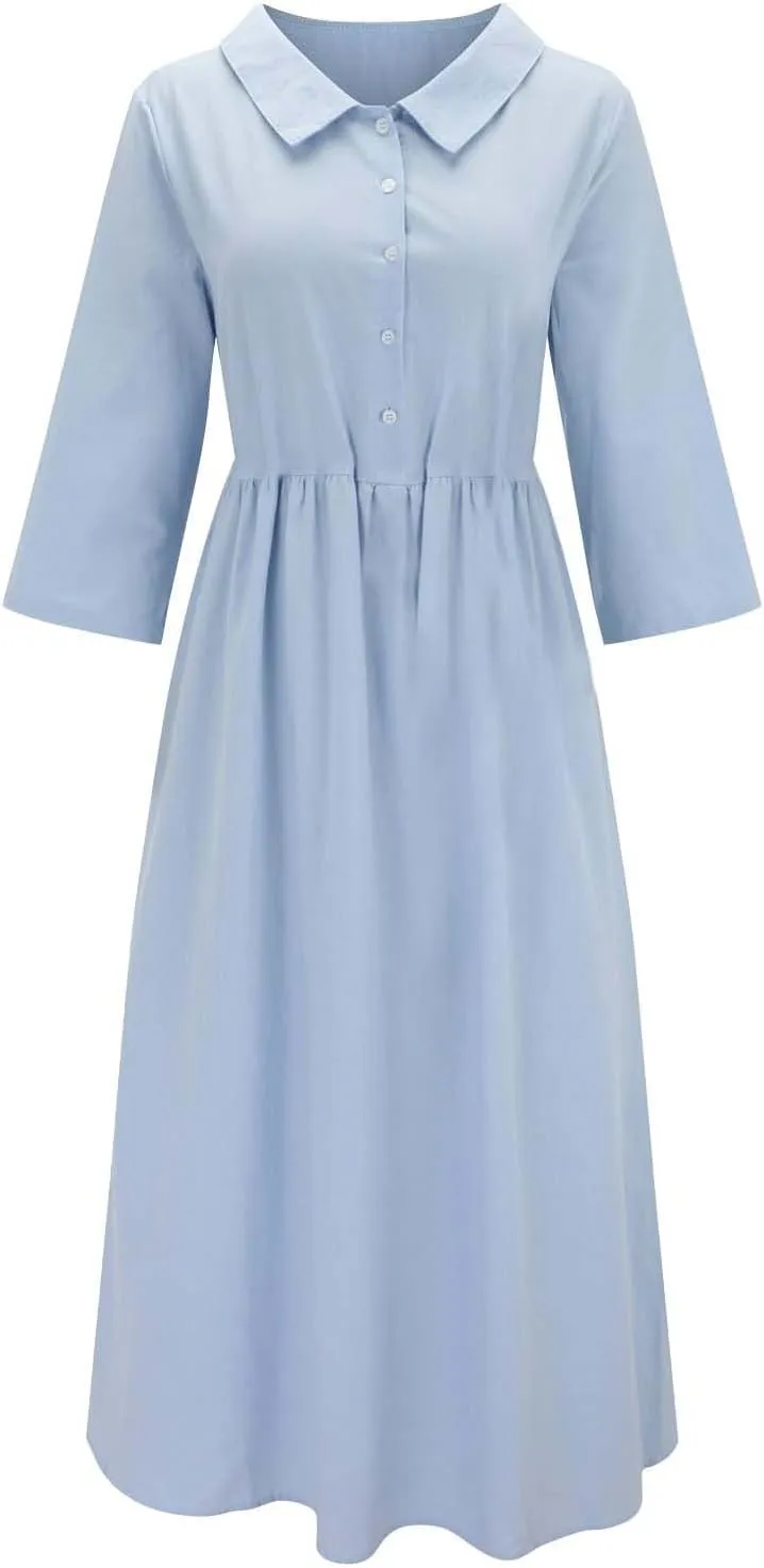 Cotton Linen Dresses for Women 2025 Casual Summer Sleeveless Button Down Dresses Loose Fit Turn Down Neck Sundress