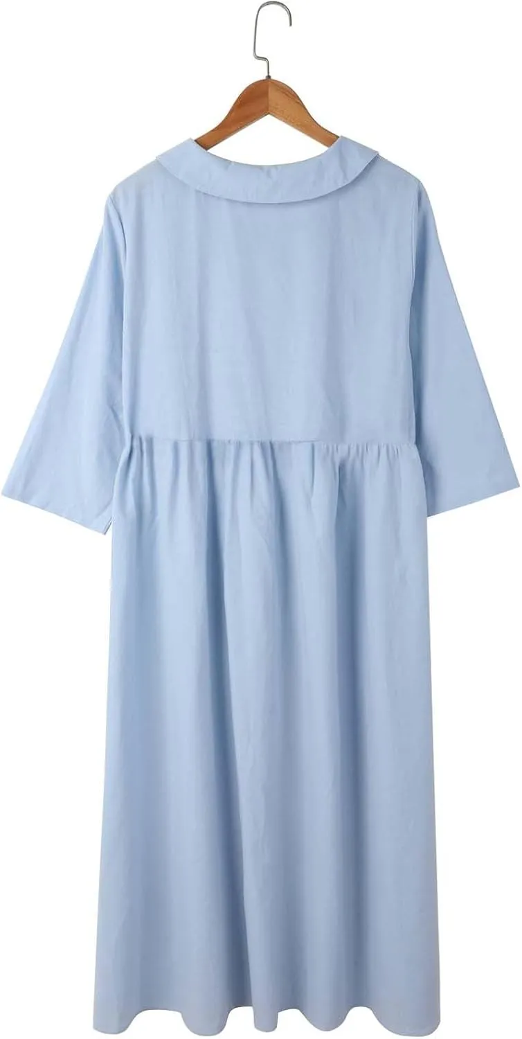 Cotton Linen Dresses for Women 2025 Casual Summer Sleeveless Button Down Dresses Loose Fit Turn Down Neck Sundress