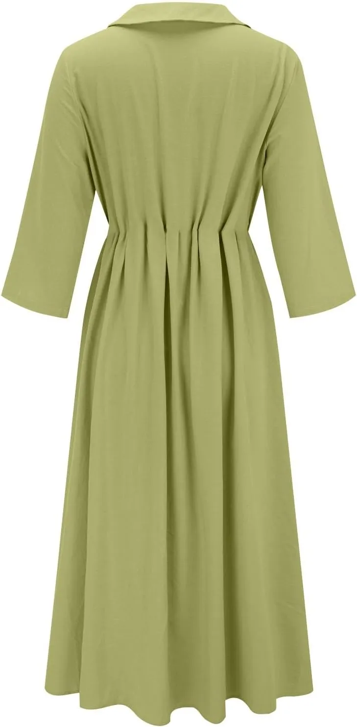 Cotton Linen Dresses for Women 2025 Casual Summer Sleeveless Button Down Dresses Loose Fit Turn Down Neck Sundress