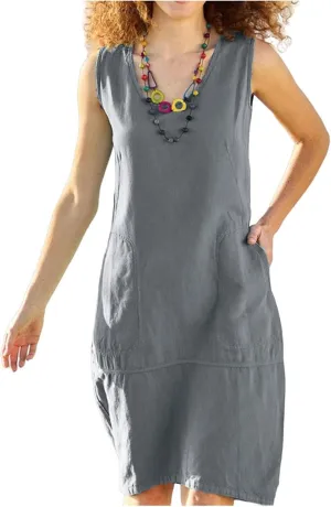 Cotton Linen Summer Midi Dresses for Women 2025 Vacation Sleeveless V-Neck Sundress Loose Casual Beach Solid Dresses