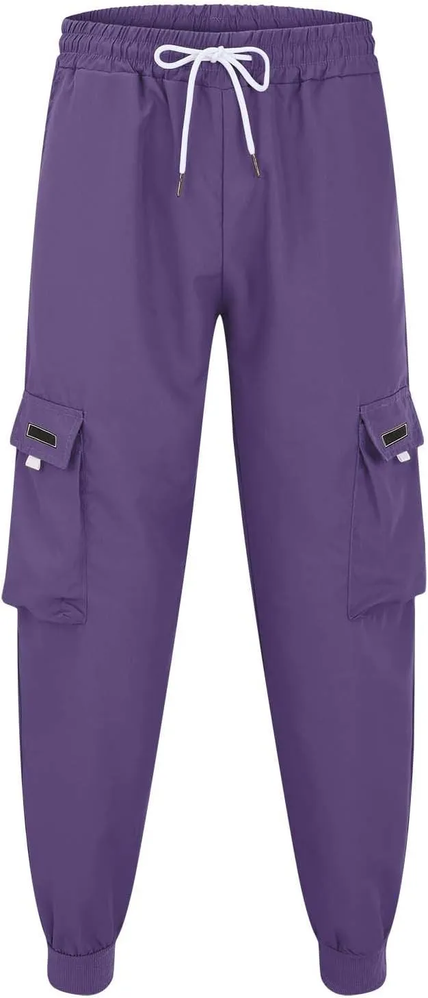 CRNTCEM Mens Baggy Hip Hop Cargo Pants Lightweight Streetwear Grunge Harem Joggers Trousers Trendy Casual Y2K Parachute Pants