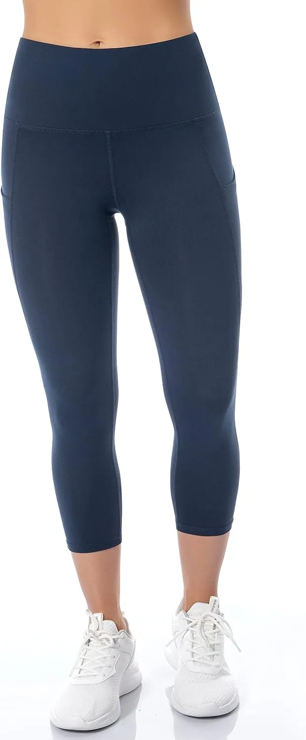 Custer's Night Women's High Waisted Yoga Capris with Pockets Tummy Control Workout Sports Running Capri Leggings