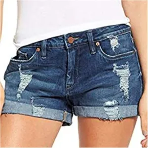 Denim Shorts for Women Mid Rise Ripped Jean Shorts Stretchy Folded Hem Hot Short Jeans 2024 Summer Sexy Hot Shorts