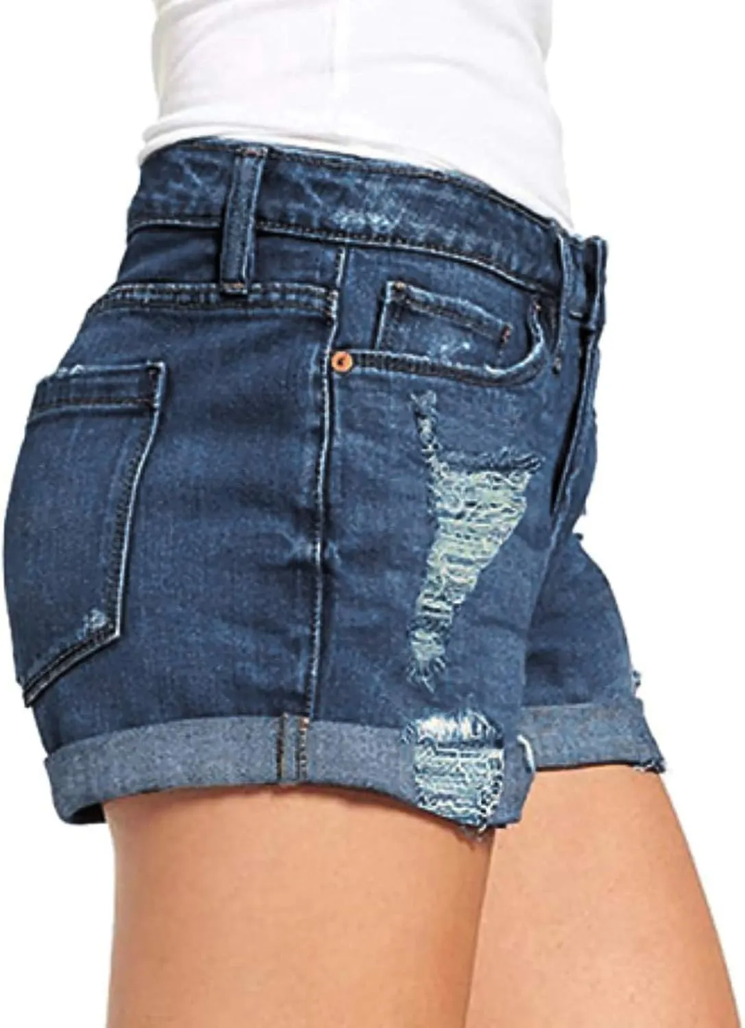 Denim Shorts for Women Mid Rise Ripped Jean Shorts Stretchy Folded Hem Hot Short Jeans 2024 Summer Sexy Hot Shorts