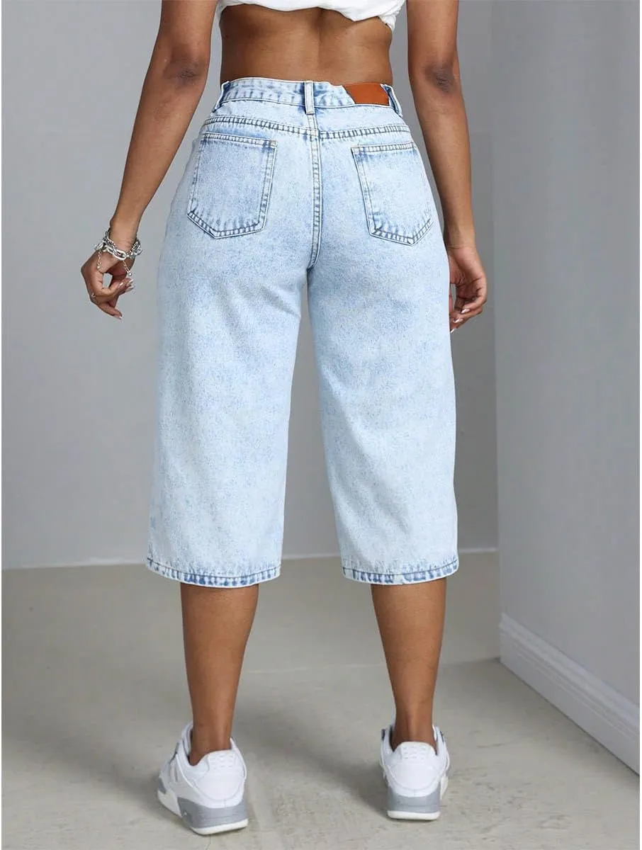 Denim Shorts Women Stretchy Summer Casual High Waisted Wash Bermuda Cropped Jean Shorts