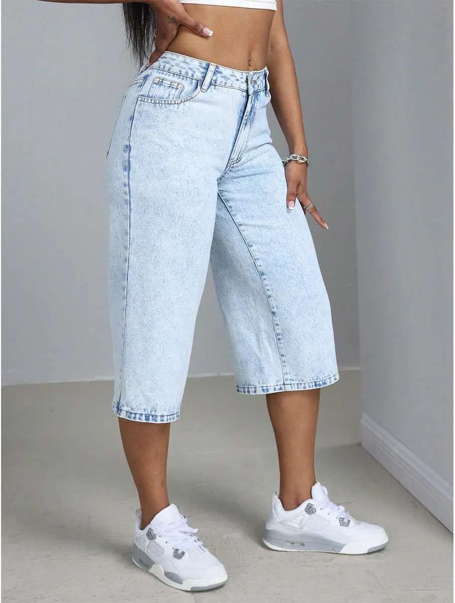 Denim Shorts Women Stretchy Summer Casual High Waisted Wash Bermuda Cropped Jean Shorts