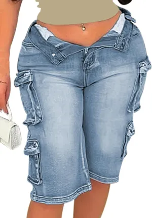 Denim Shorts Women Vintage High Waisted Wide Leg Baggy Jean Shorts with Pockets Streetwear