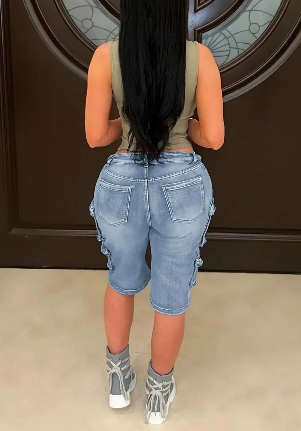 Denim Shorts Women Vintage High Waisted Wide Leg Baggy Jean Shorts with Pockets Streetwear