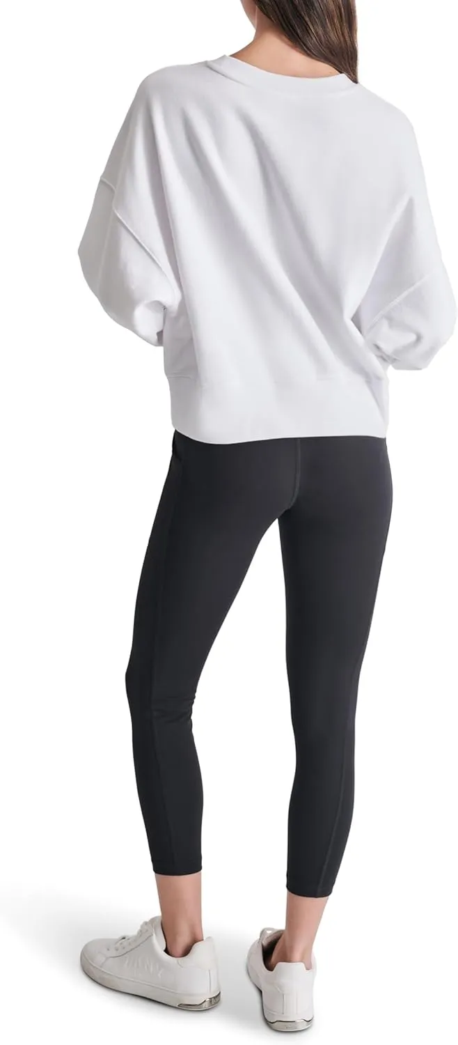 DKNY womens Studded Logo Cropped Crewneck Fleece Sweatshirt