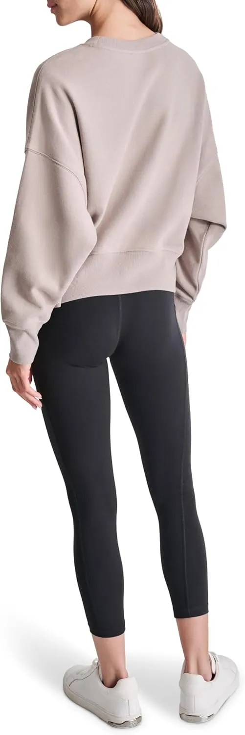 DKNY womens Studded Logo Cropped Crewneck Fleece Sweatshirt