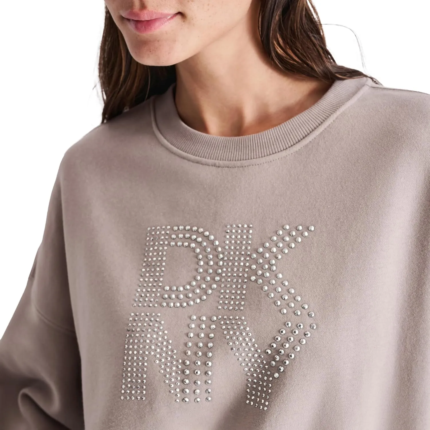 DKNY womens Studded Logo Cropped Crewneck Fleece Sweatshirt