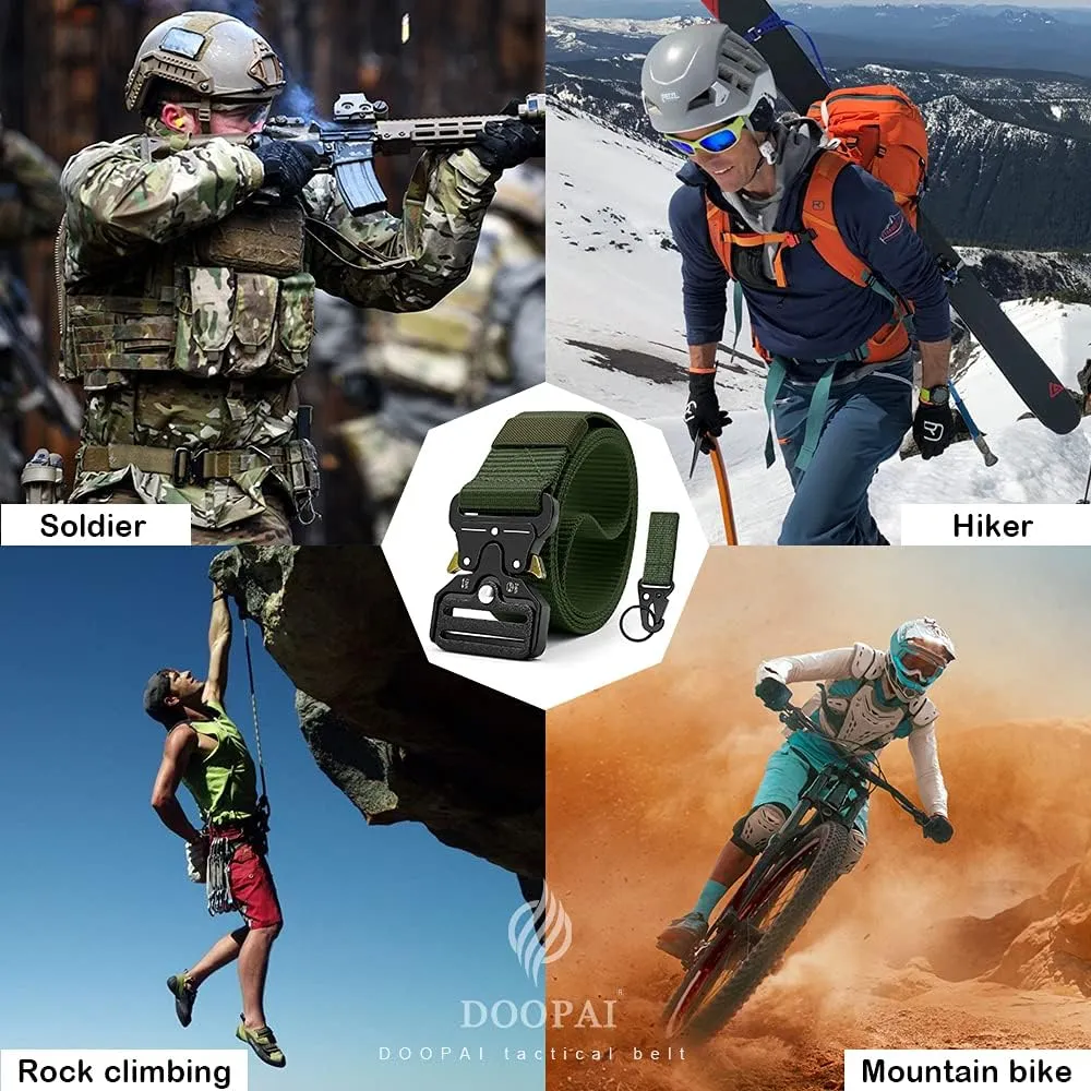DOOPAI Tactical Belt for Men, 3Pack Military Nylon Web with Heavy Duty Quick Release Metal Buckle