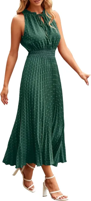 Dresses for Women 2025 Summer Casual Sleeveless Strappy High Waist Sundress Ruffle A Line Flowy Hem Dresses Dressy