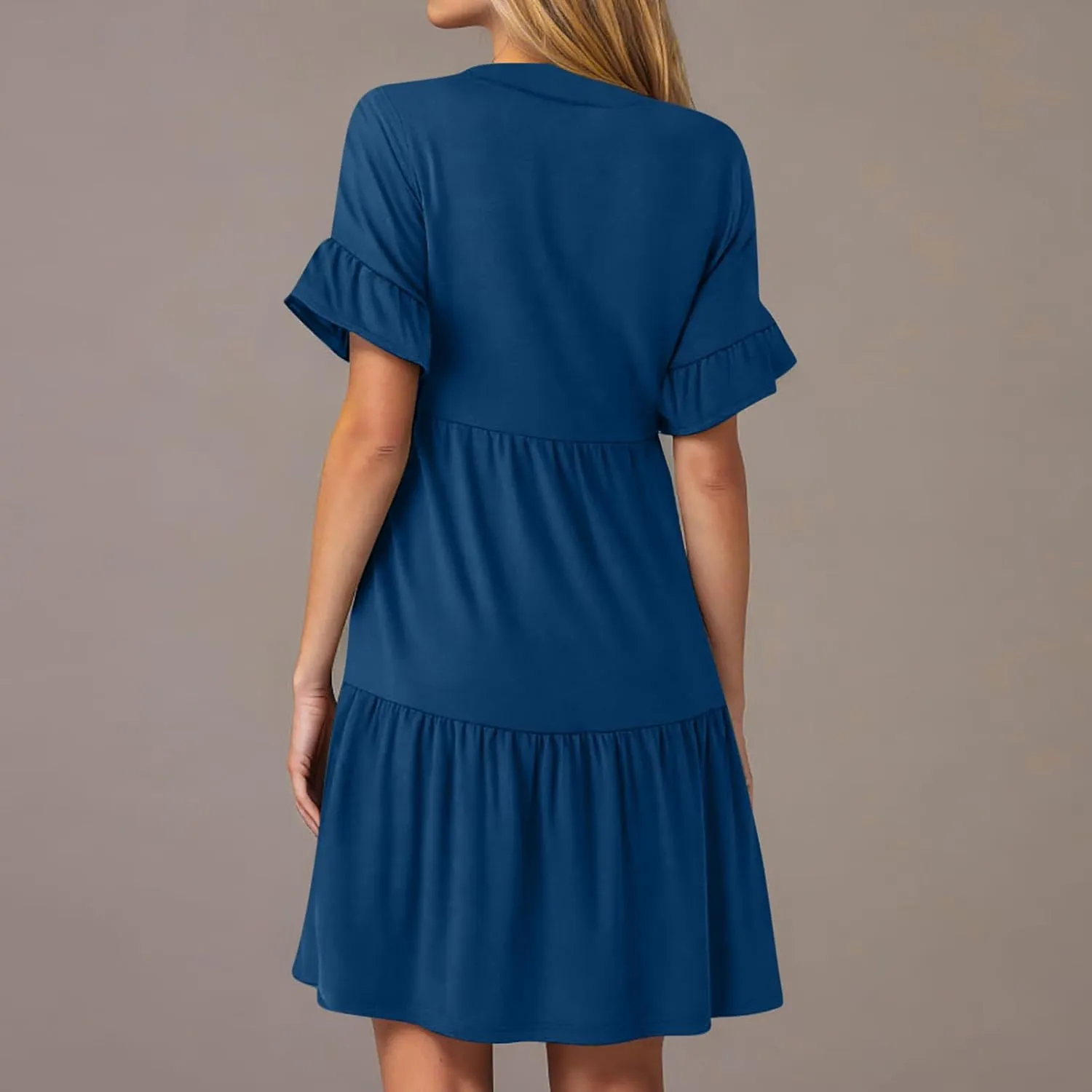 Dresses for Women Summer 2025 Ruffle Hem Flowy A-Line Dress Casual Trendy Babydoll Tiered Mini Dress with Pockets